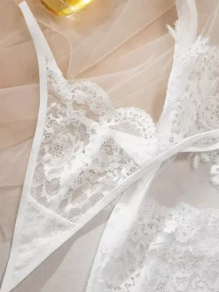 Chemise Sheer Floral Lace Babydoll Spaghetti Strap See-Through Mesh Mini Lingerie Slip Dress
