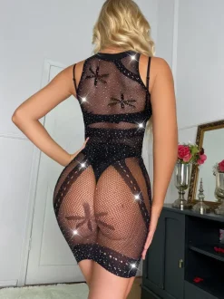 Chemises Women Hosiery Black Cut Out Nylon Sexy Hot Lingerie