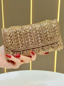 Chevron Rhinestone Envelope Clutch Bag Detachable Chain Strap Sparkly Evening Wedding Party Hand Purse
