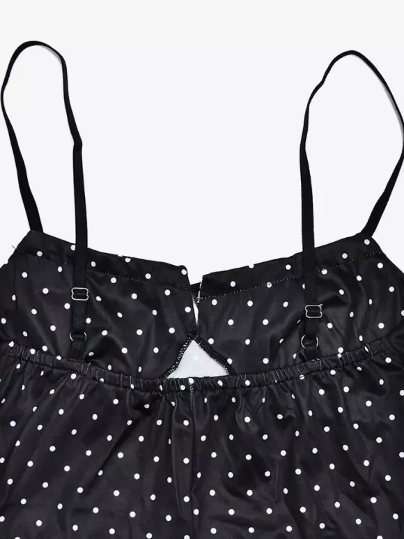 Chic Fitted Black Gown With Polka Dots Perfect For Casual Outings