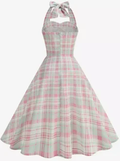 Chic Fitted Blue Plaid Gown With A Line Skirt Perfect For Summer Parties