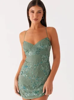 Chic Fitted Orange Gown With Floral Sequin Detail Perfect For Parties
