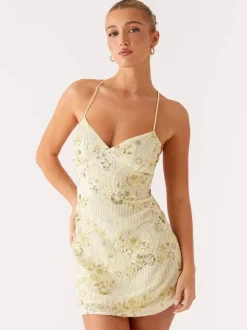 Chic Fitted Orange Gown With Floral Sequin Detail Perfect For Parties