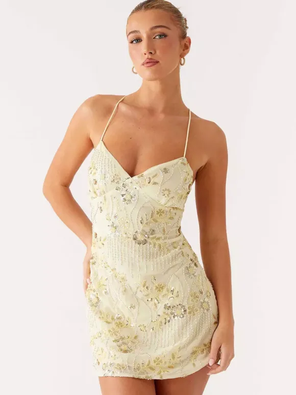 Chic Fitted Orange Gown With Floral Sequin Detail Perfect For Parties