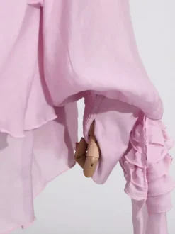 Chic Fitted Pink Gown With Layered Ruffle Perfect For Summer