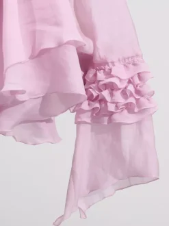 Chic Fitted Pink Gown With Layered Ruffle Perfect For Summer
