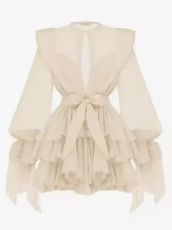Chic Fitted Pink Gown With Layered Ruffle Perfect For Summer