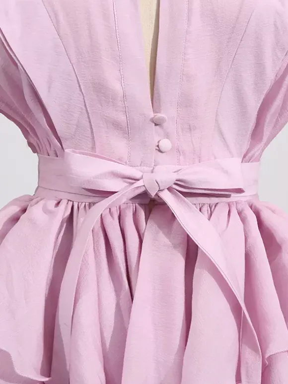 Chic Fitted Pink Gown With Layered Ruffle Perfect For Summer