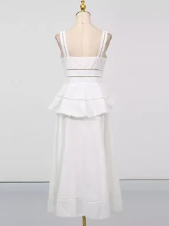 Chic Fitted White Maxi Gown With Lace Detail Perfect For Formal Events