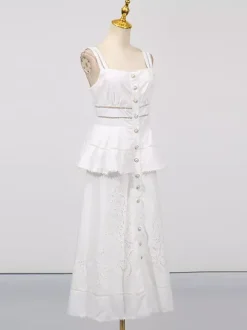Chic Fitted White Maxi Gown With Lace Detail Perfect For Formal Events