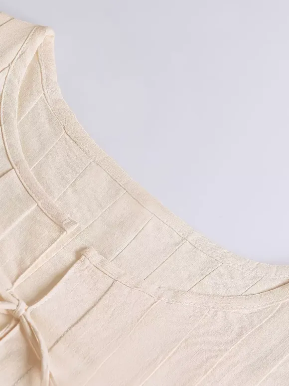 Chic Cami Top Lace Up Pleated Round Neck Summer Casual Women Top
