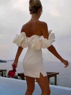 Chic Cupcake Dress Strapless Slit Birthday Party Mini Dresses