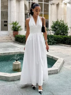 Chic Fitted White Gown With V Neckline Perfect For Summer Events