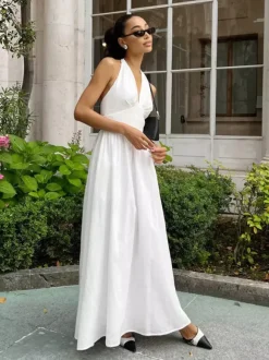 Chic Fitted White Gown With V Neckline Perfect For Summer Events