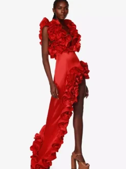 Chic Red Dress Ruffles Sleeveless Backless Asymmetrical Party Mini Dresses
