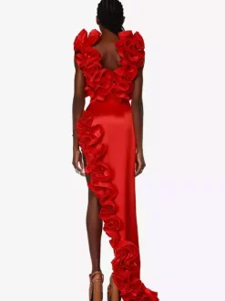 Chic Red Dress Ruffles Sleeveless Backless Asymmetrical Party Mini Dresses