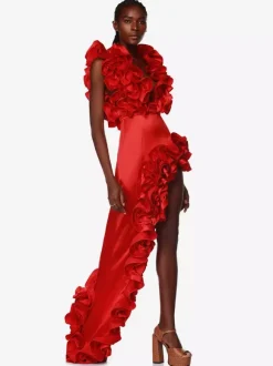 Chic Red Dress Ruffles Sleeveless Backless Asymmetrical Party Mini Dresses