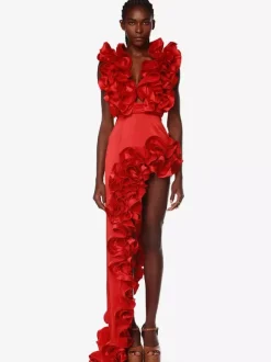 Chic Red Dress Ruffles Sleeveless Backless Asymmetrical Party Mini Dresses