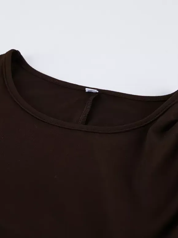 Chic Women's Coffee Bodycon Dress - Sexy Ruched Design Long Sleeve Mini Cut - Minimalist Spring Clubwear 2026