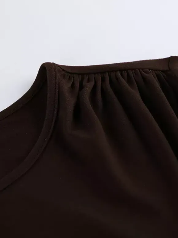 Chic Women's Coffee Bodycon Dress - Sexy Ruched Design Long Sleeve Mini Cut - Minimalist Spring Clubwear 2026