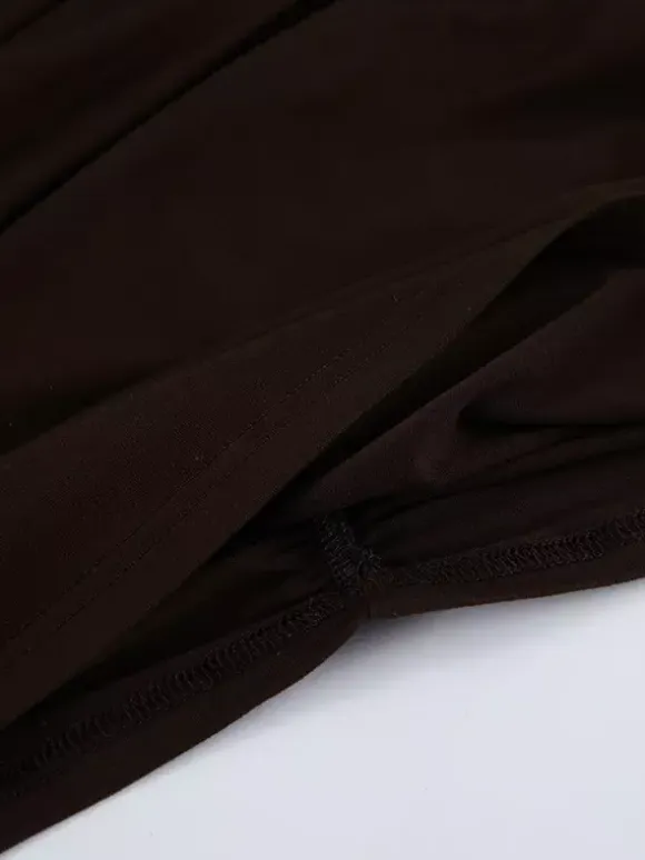 Chic Women's Coffee Bodycon Dress - Sexy Ruched Design Long Sleeve Mini Cut - Minimalist Spring Clubwear 2026