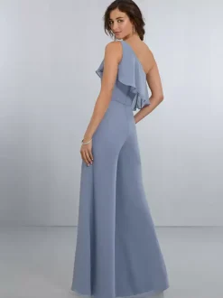 Chiffon Bridesmaid Dresses Jumpsuit One Shoulder Asymmetrical Wedding Party Dress