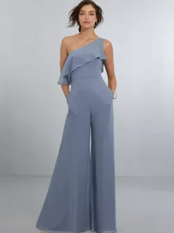 Chiffon Bridesmaid Dresses Jumpsuit One Shoulder Asymmetrical Wedding Party Dress