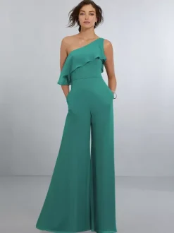 Chiffon Bridesmaid Dresses Jumpsuit One Shoulder Asymmetrical Wedding Party Dress