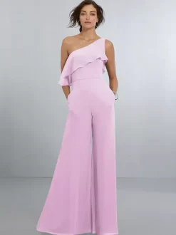 Chiffon Bridesmaid Dresses Jumpsuit One Shoulder Asymmetrical Wedding Party Dress