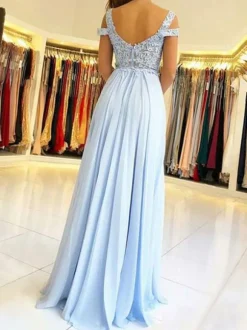 Chiffon Prom Dress 2026 A Line V Neck Floor Length Split Party Dresses Free Customization