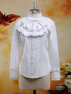Chiffon Blouse Long Sleeves Stand Collar Ruffles Bow