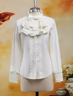 Chiffon Blouse Long Sleeves Stand Collar Ruffles Bow
