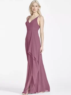 Chiffon Bridesmaid Dresses Sleeveless Irregular A-Line Wedding Party Maxi Dress