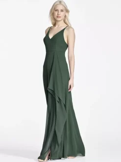 Chiffon Bridesmaid Dresses Sleeveless Irregular A-Line Wedding Party Maxi Dress