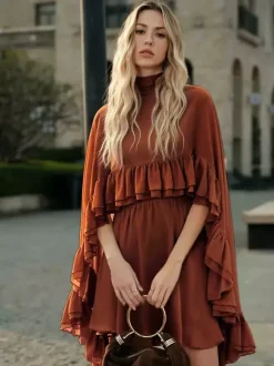 Chiffon Cape Mini Slip Dress For Women - Elegant Ruffle Tiered 2 Piece Set - Spring Wedding Guest Party Cocktail 2026