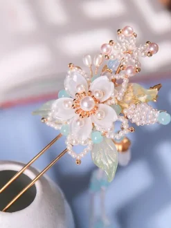 Chinese Style Lolita Accessories White Pearls Flowers Accessory Metal Miscellaneous