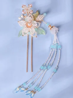Chinese Style Lolita Accessories White Pearls Flowers Accessory Metal Miscellaneous