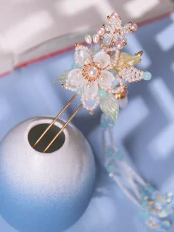 Chinese Style Lolita Accessories White Pearls Flowers Accessory Metal Miscellaneous