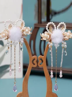 Chinese Style Lolita Accessories Champagne Pom Poms Chains Pearls Metal Accessory Miscellaneous