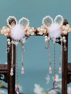 Chinese Style Lolita Accessories Champagne Pom Poms Chains Pearls Metal Accessory Miscellaneous