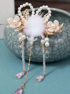 Chinese Style Lolita Accessories Champagne Pom Poms Chains Pearls Metal Accessory Miscellaneous
