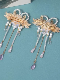 Chinese Style Lolita Accessories Champagne Pom Poms Chains Pearls Metal Accessory Miscellaneous