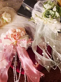 Chinese Style Lolita Accessories Green Pearls Bows Flowers Polyester Fiber Accessory Miscellaneous