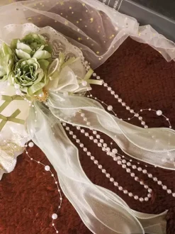Chinese Style Lolita Accessories Green Pearls Bows Flowers Polyester Fiber Accessory Miscellaneous