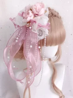 Chinese Style Lolita Accessories Green Pearls Bows Flowers Polyester Fiber Accessory Miscellaneous