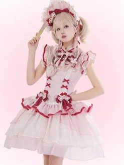 Chinese Style Lolita Dress Pink Sleeveless Jacquard Fringe Sweet Polyester Kawaii Fashion