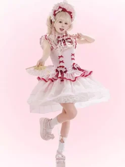 Chinese Style Lolita Dress Pink Sleeveless Jacquard Fringe Sweet Polyester Kawaii Fashion
