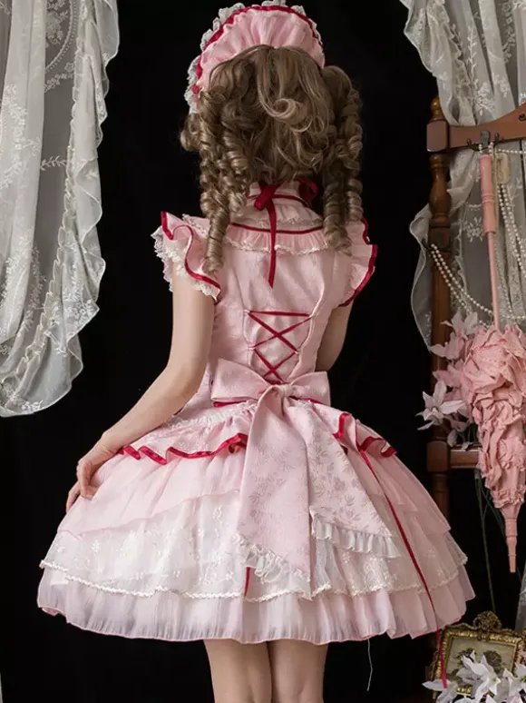 Chinese Style Lolita Dress Pink Sleeveless Jacquard Fringe Sweet Polyester Kawaii Fashion
