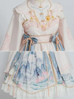 Chinese Style Lolita OP Dress White Polyester Long Sleeves Tassels Traditional Chinese Lolita One Piece Dresses