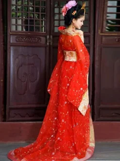 Chinese Traditional Costume Female Red Ancient Hanfu Dress Tang Dynasty Clothing 3 Pieces